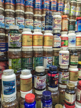 multiple brands variety vitamins and supplements.