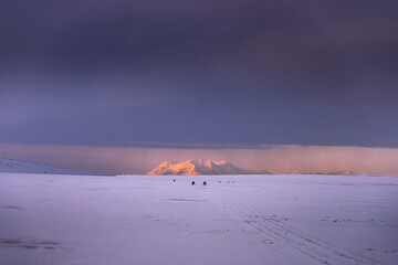 Snowmobile trip, Spitsbergen during winter time, Svalbard