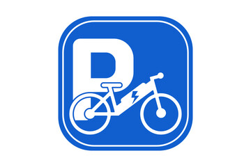 Parking sign with electrical plug for electric bicycles, place for electric bike charging