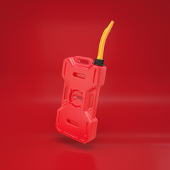 Large red fuel canister floating on a red background, 3d render