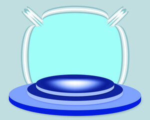 3D Scene with display podium. Template for products presentation, promotion or award ceremony. Realistic circular pedestal illuminated by spotlights. Vector illustration
