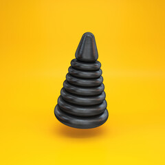 Toy pyramid black floating on a yellow background, 3d render