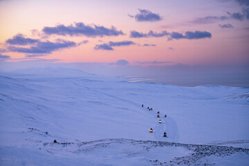 Snowmobile trip, Spitsbergen during winter time, Svalbard