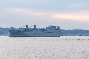 a freighter in New York harbor