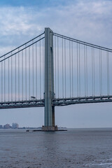 The Verrazano Narrows bridge at sunset - the bridge connects Staten Island to Brooklyn.