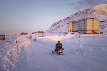 Barentsburg, Spitsbergen during winter time, Svalbard