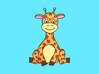 Cute giraffe sitting cartoon illustration animal flat concept