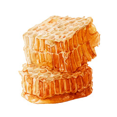 Watercolor honeycomb on white background.