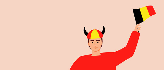 Football fans from Belgium, flat vector stock illustration as copy space template with people with flags