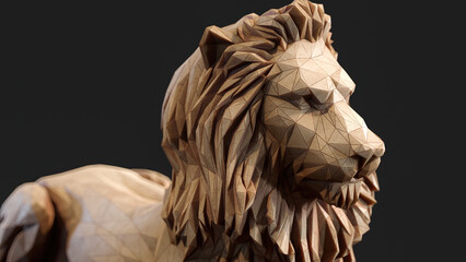 Fototapeta na wymiar Paper Lion lowpoly Origami 3d render