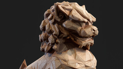 Paper Lion lowpoly Origami 3d render
