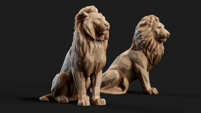 Paper Lion lowpoly Origami 3d render