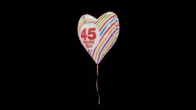 Birthday Celebration Helium Balloon. 45 Years Old. Loop Animation. Alpha Channel Prores 4444.