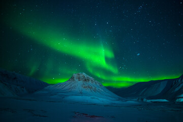 Aurora borealis, Northern Lights, Spitsbergen during winter time, Svalbard - obrazy, fototapety, plakaty