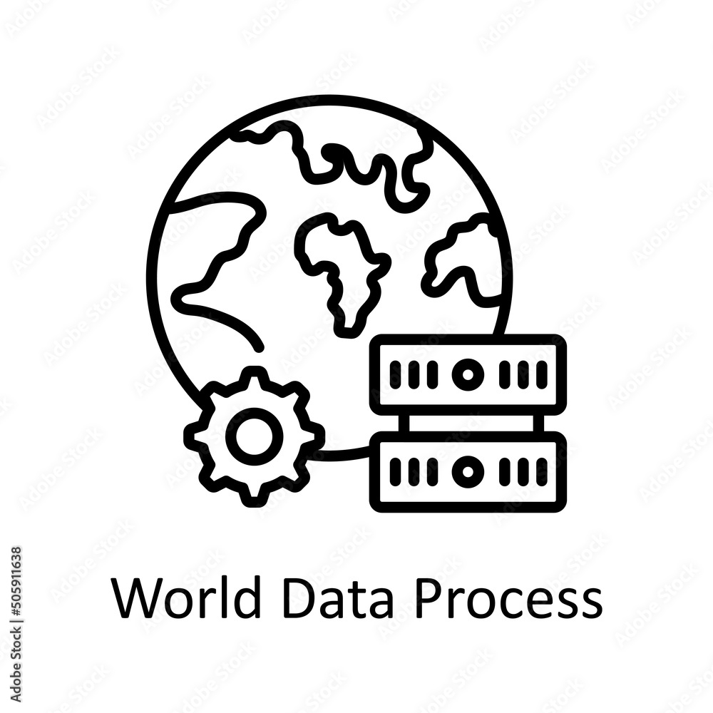 Poster world data process vector outline icon design illustration. data analytic symbol on white background