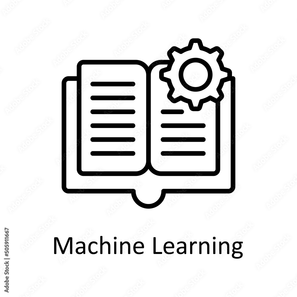 Poster machine learning vector outline icon design illustration. data analytic symbol on white background e