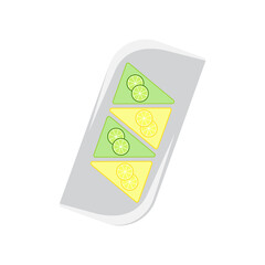 Lemon cheesecake slices on plate vector illustration.