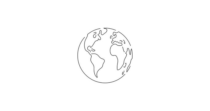 Ecology and climate change concept in line art animation. Video footage of the earth globe. Black linear video on white background. Animated gif illustration design.