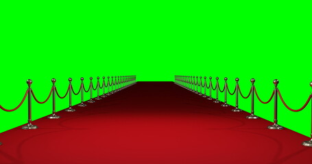 Long red carpet against green background