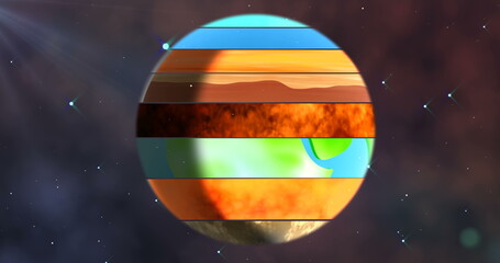 Earth with various layers rotating in the sky
