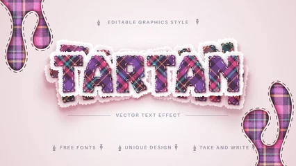 Fotobehang Tartan Textile - Editable Text Effect, Font Style © rwgusev