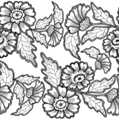 Seamless pattern with black lace flowers. Vector version on white background.