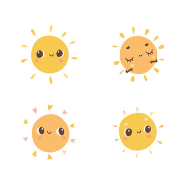 Set of cute sun icons. Sun vector