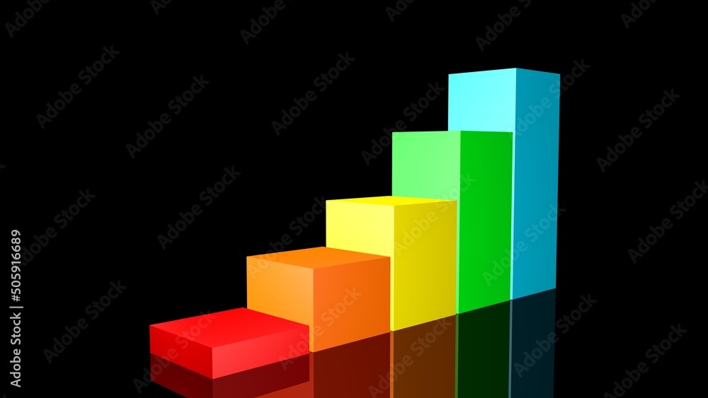 Aufkleber colored columns. growth chart. business project. sales report. 3d rendering.