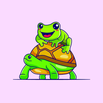 illustration vector graphic of turtles and frog