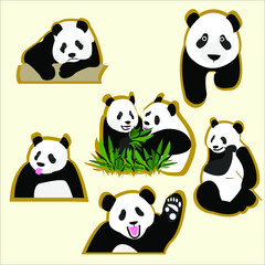 Obraz premium Set of stickers with pandas. Funny and cute pandas. Set of stickers with animals