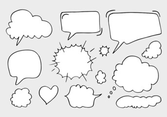 Set of hand drawn sketch Speech bubbles. Vector illustration