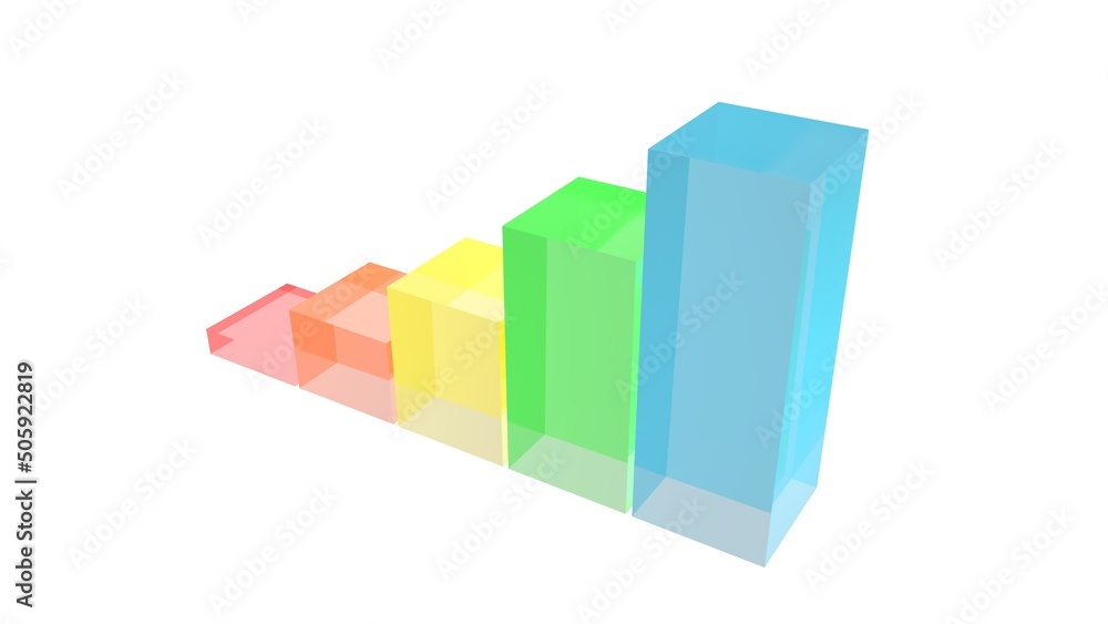 Poster colored transparent columns. economic growth chart. business project. sales report. 3d rendering.
