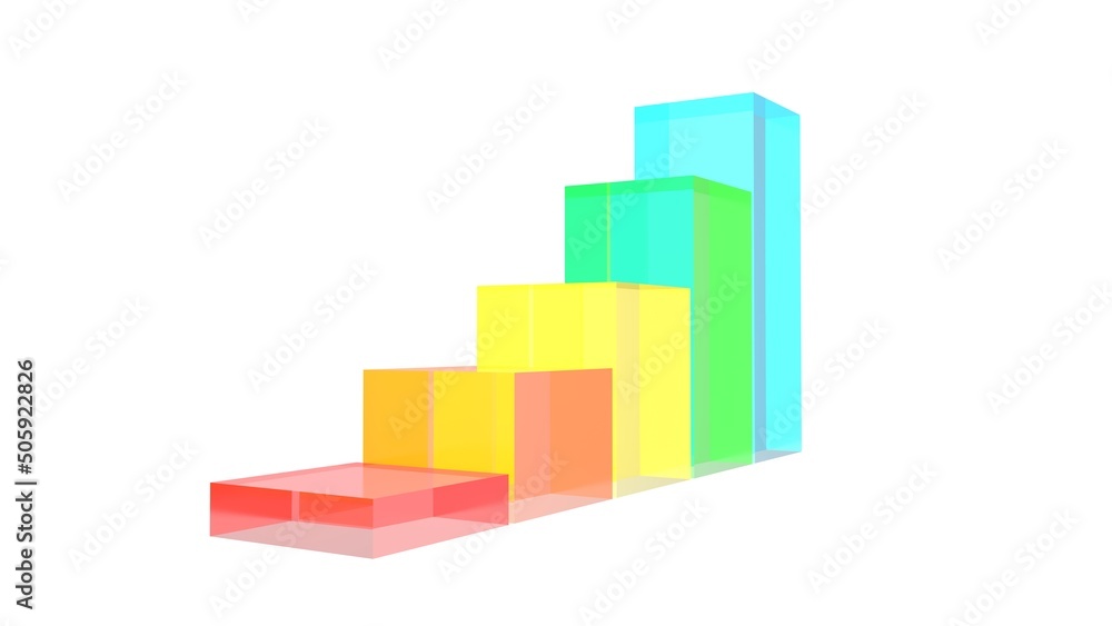 Poster colored transparent columns. economic growth chart. business project. sales report. 3d rendering.