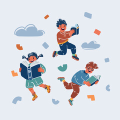 Vector illustration of Superhero boy flying and reading a book