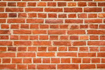 Red brick wall, natural brick texture. Grunge background