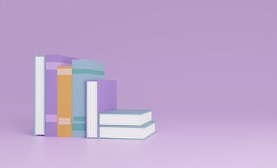 3d rendering of books. An icon in the form of books on a purple background. The concept of education and training. 3d illustration
