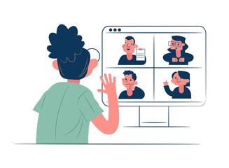 Online video meeting call. Distant work via a web camera. Remote communication. Online education. Web seminar. Corporate video call.