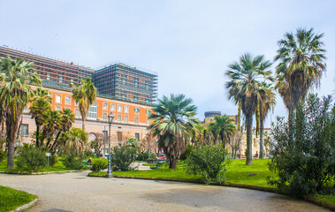 View of Palazzo Reale from park in Naples, Italy