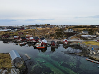 aerial view from Bud, a old fishing village on the shore of the Atlantic Ocean in western Norway,...