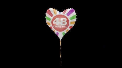 Birthday Celebration Helium Balloon. 48 Years Old. Loop Animation. Alpha Channel Prores 4444.
