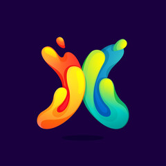 X letter logo with juice splash, waves, and drops. Multicolor icon with glow and gradients.