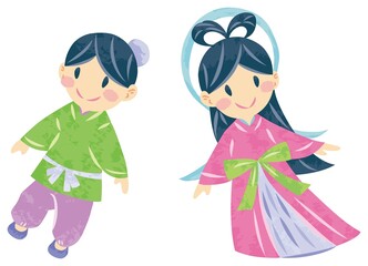 7月　七夕まつり　織姫と彦星と星　イラスト素材