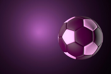 Naklejka premium 3D Soccer ball on a black background in purple light
