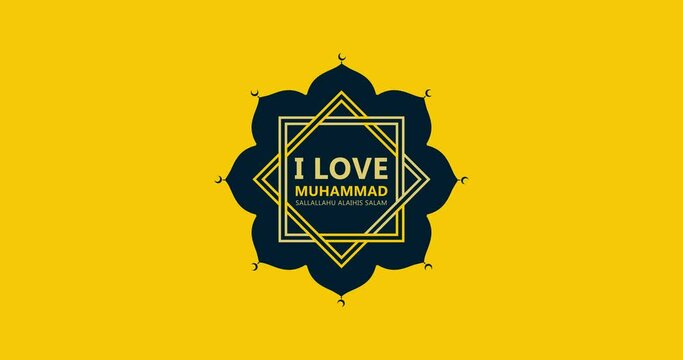 i love Muhammad sallallahu alaihis salam modern animation design on the yellow background