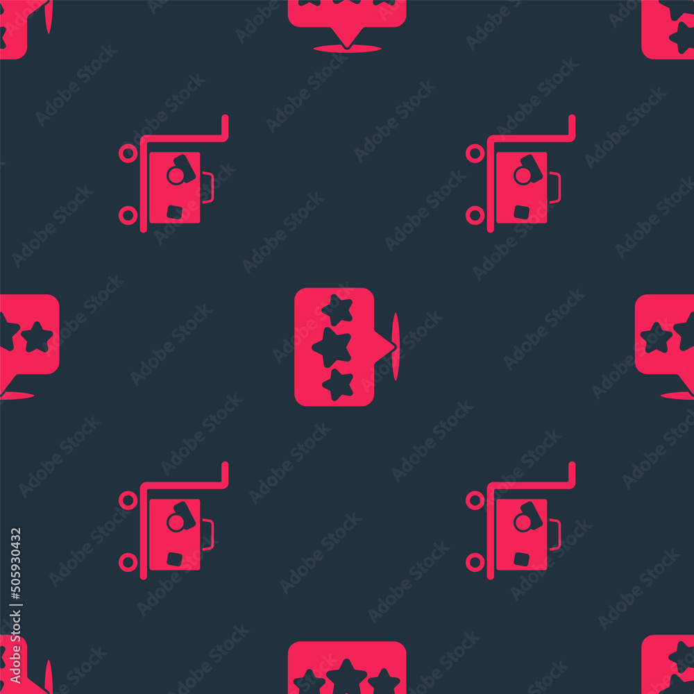 Poster set suitcase and five stars rating review on seamless pattern. vector
