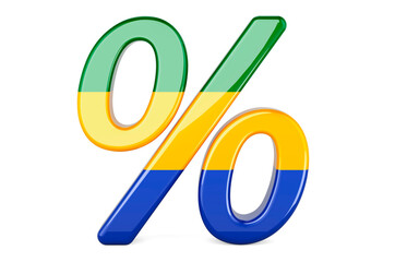 Percent with Gabonese flag, 3D rendering