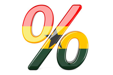 Percent with Ghanaian flag, 3D rendering