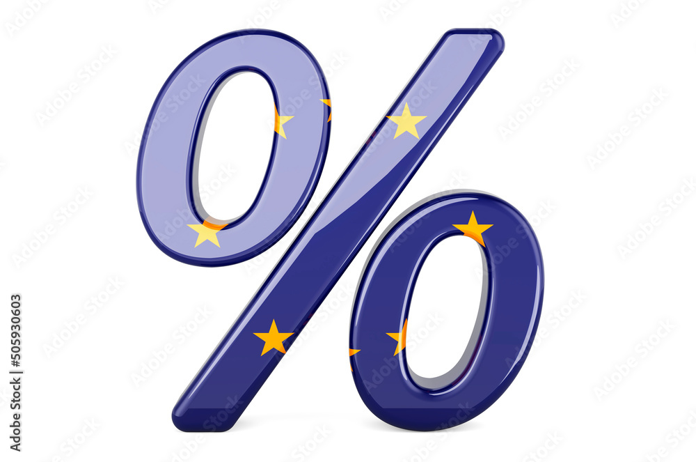 Poster percent with the eu flag, 3d rendering
