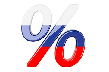 Percent with Russian flag, 3D rendering