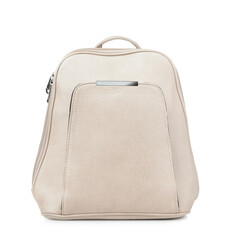 Front view of beige leather backpack
